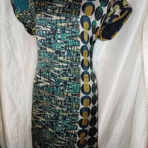 Gabby Skye Green and Blue Patterned Midi Dress